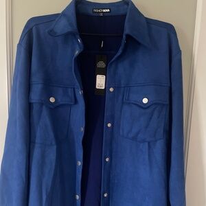 Fashion Nova Blue “Presley Faux Suede shirt”